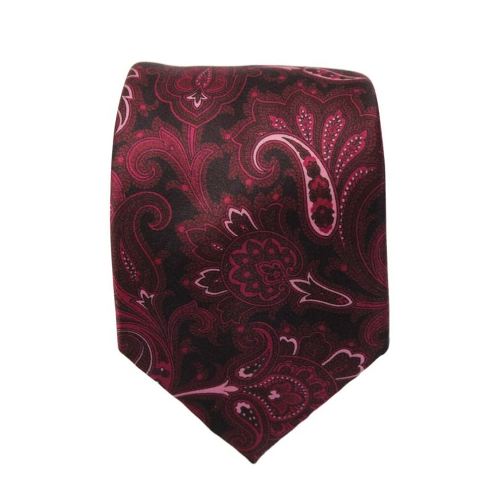 Brioni Mens Silk Paisley Print Classic Necktie Pink Black